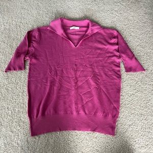 One K - Pink/Magenta Collared Short-Sleeve Sweater, Preppy, Coquette, Y2K
